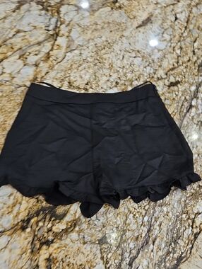 High-Waist Black Ruffle Hem Women's Shorts